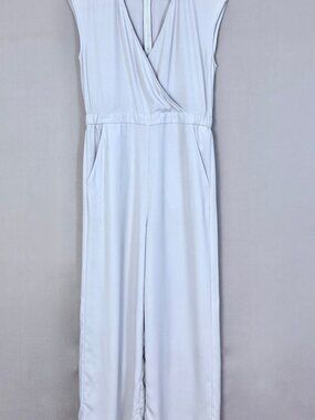 UNIQLO Sleeveless Wrap Jumpsuit Wide Leg Gray Elastic Waist Pockets Size M